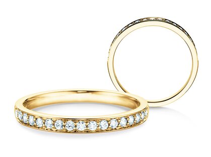 Bague de fiançailles Alliance-/Eternity en 9K or jaune avec diamants 0,255ct G/SI