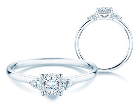 Bague de fiançailles Blossom Cushion en 9K or blanc avec diamants naturels 0,29ct G/SI
