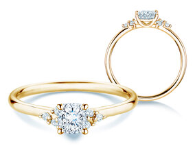 Bague de fiançailles Blossom Cushion en 9K or jaune avec diamants naturels 0,29ct G/SI