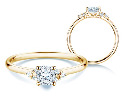 Bague de fiançailles Blossom Cushion en 9K or jaune avec diamants naturels 0,29ct G/SI