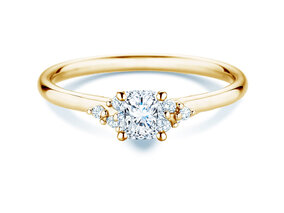 Bague de fiançailles Blossom Cushion en 9K or jaune avec diamants naturels 0,29ct G/SI