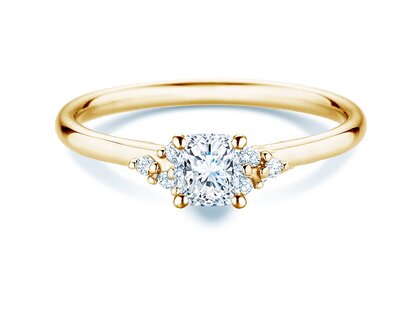 Bague de fiançailles Blossom Cushion en 9K or jaune avec diamants naturels 0,29ct G/SI