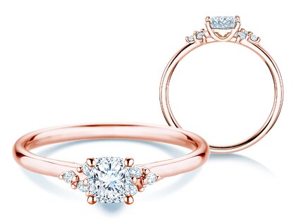 Bague de fiançailles Blossom Cushion en 9K or rose avec diamants naturels 0,29ct G/SI
