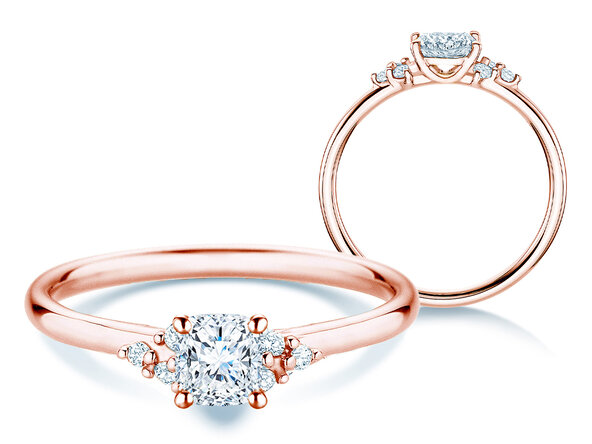 Bague de fiançailles Blossom Cushion en 9K or rose avec diamants naturels 0,29ct G/SI