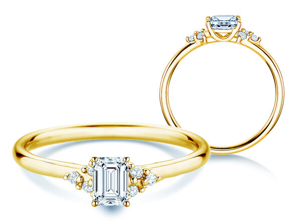 Bague de fiançailles Blossom Emerald en 14K or jaune avec diamants naturels 0,22ct G/VS