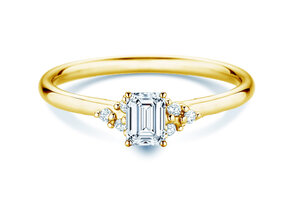 Bague de fiançailles Blossom Emerald en 14K or jaune avec diamants naturels 0,22ct G/VS