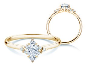 Bague de fiançailles Blossom Marquise en 9K or jaune avec diamants naturels 0,29ct G/SI