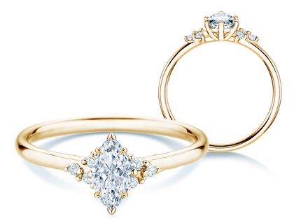 Bague de fiançailles Blossom Marquise en 14K or jaune avec diamants naturels 0,22ct G/SI