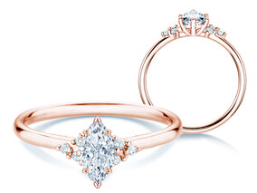 Bague de fiançailles Blossom Marquise en 9K or rose avec diamants naturels 0,29ct G/SI