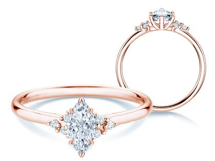 Bague de fiançailles Blossom Marquise en 9K or rose avec diamants naturels 0,29ct G/SI