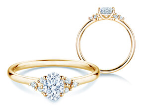 Bague de fiançailles Blossom Oval en 9K or jaune avec diamants naturels 0,29ct G/SI