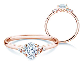 Bague de fiançailles Blossom Oval en 9K or rose avec diamants naturels 0,29ct G/SI