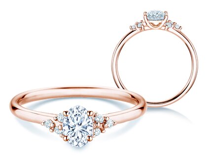 Bague de fiançailles Blossom Oval en 9K or rose avec diamants naturels 0,29ct G/SI