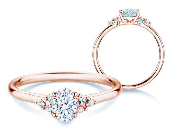 Bague de fiançailles Blossom Oval en 9K or rose avec diamants naturels 0,29ct G/SI