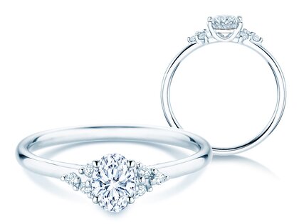 Bague de fiançailles Blossom Oval en 9K or blanc avec diamants naturels 0,29ct G/SI