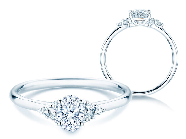 Bague de fiançailles Blossom Oval en 9K or blanc avec diamants naturels 0,29ct G/SI