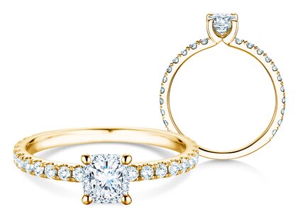 Bague de fiançailles Classic 4 Cushion Pavé en 14K or jaune avec diamants naturels 0,33ct G/SI