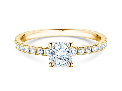 Bague de fiançailles Classic 4 Cushion Pavé en 14K or jaune avec diamants naturels 0,33ct G/SI