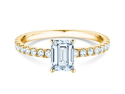 Bague de fiançailles Classic 4 Emerald Pavé en 14K or jaune avec diamants naturels 0,33ct G/VS