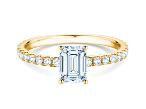 Bague de fiançailles Classic 4 Emerald Pavé en 14K or jaune avec diamants naturels 0,33ct G/VS
