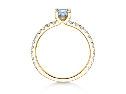 Bague de fiançailles Classic 4 Emerald Pavé en 14K or jaune avec diamants naturels 0,33ct G/VS