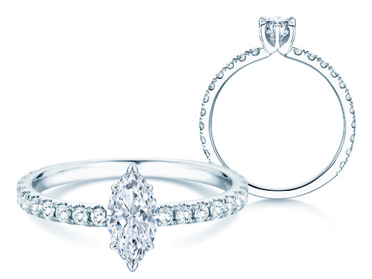 Bague de fiançailles Classic 4 Marquise Pavé en platine