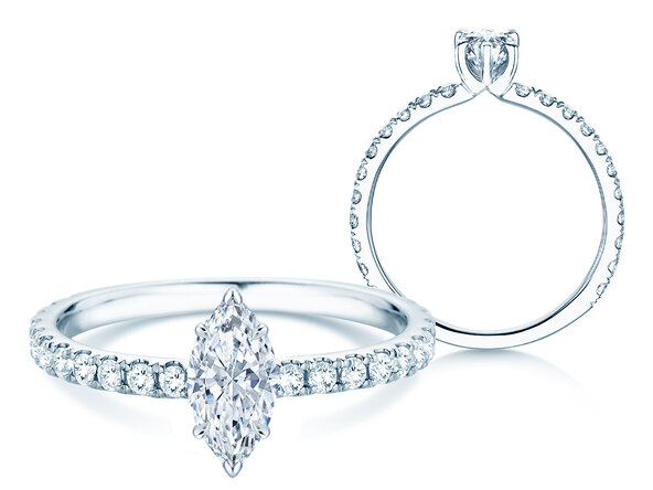 Bague de fiançailles Classic 4 Marquise Pavé