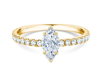 Bague de fiançailles Classic 4 Marquise Pavé en 14K or jaune avec diamants naturels 0,33ct G/SI