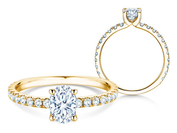 Bague de fiançailles Classic 4 Oval Pavé en 9K or jaune avec diamants naturels 0,87ct G/SI