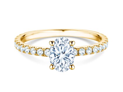 Bague de fiançailles Classic 4 Oval Pavé en 9K or jaune avec diamants naturels 0,87ct G/SI