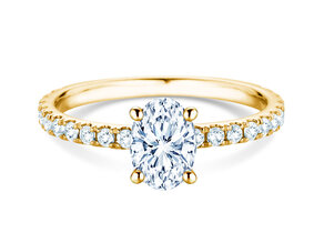 Bague de fiançailles Classic 4 Oval Pavé en 9K or jaune avec diamants naturels 0,87ct G/SI