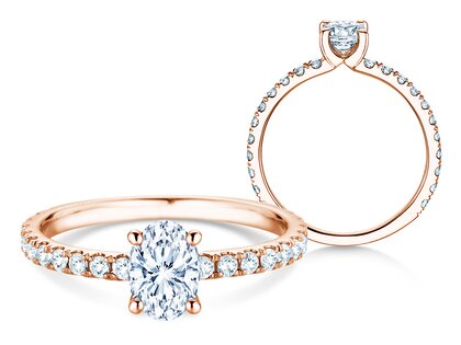 Bague de fiançailles Classic 4 Oval Pavé en or rose