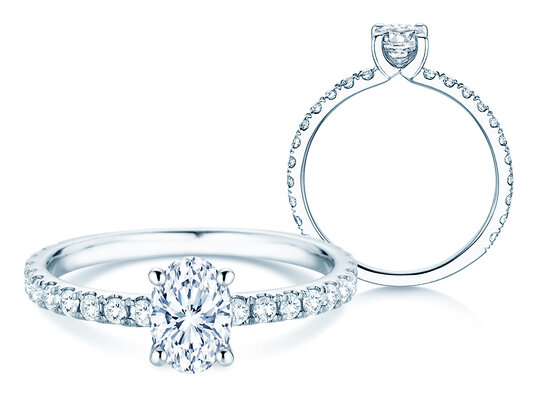 Bague de fiançailles Classic 4 Oval Pavé en platine