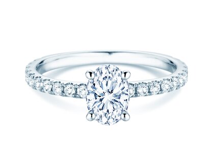 Bague de fiançailles Classic 4 Oval Pavé en 9K or blanc avec diamants naturels 0,87ct