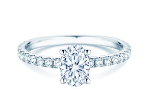 Bague de fiançailles Classic 4 Oval Pavé en 9K or blanc avec diamants naturels 0,87ct