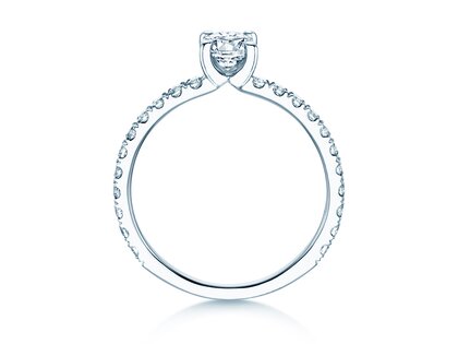 Bague de fiançailles Classic 4 Oval Pavé en 9K or blanc avec diamants naturels 0,87ct