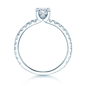 Bague de fiançailles Classic 4 Oval Pavé en 9K or blanc avec diamants naturels 0,87ct