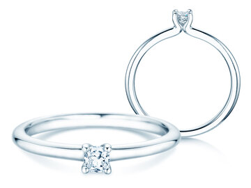 Bague de fiançailles Cushion Clean en 14K or blanc avec diamant 0,08ct G/SI
