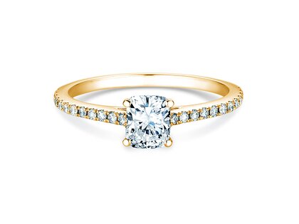 Bague de fiançailles Cushion Pavé en 9K or jaune avec diamants 1,22ct G/SI