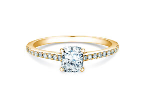 Bague de fiançailles Cushion Pavé en 9K or jaune avec diamants 1,22ct G/SI