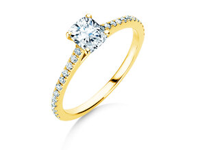 Bague de fiançailles Cushion Pavé en 9K or jaune avec diamants 1,22ct G/SI