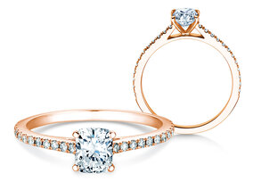 Bague de fiançailles Cushion Pavé en 9K or rose avec diamants 0,77ct G/SI