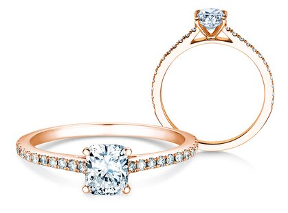 Bague de fiançailles Cushion Pavé en 18K or rose avec diamants 0,54ct G/SI