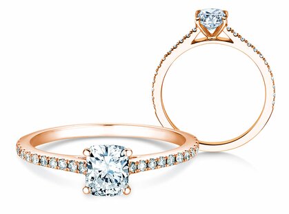Bague de fiançailles Cushion Pavé en 14K or rose avec diamants 1,22ct G/SI