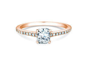 Bague de fiançailles Cushion Pavé en 9K or rose avec diamants 0,77ct G/SI