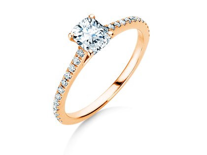 Bague de fiançailles Cushion Pavé en 9K or rose avec diamants 0,77ct G/SI