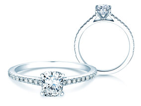 Bague de fiançailles Cushion Pavé en platine 950/- avec diamants 0,54ct G/SI
