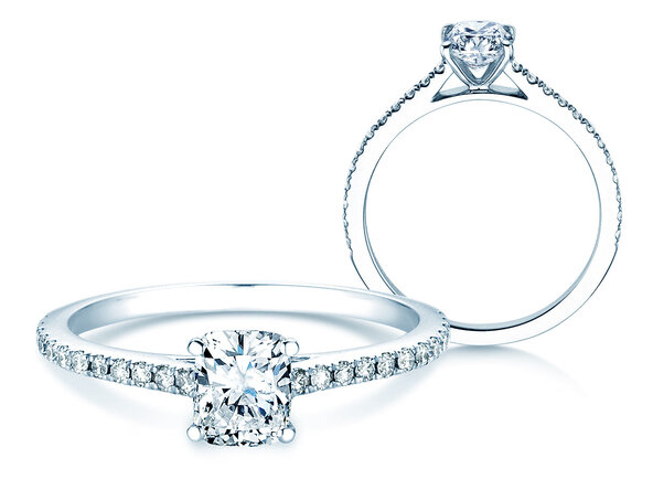 Bague de fiançailles Cushion Pavé en 14K or blanc avec diamants 1,22ct G/SI