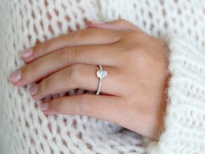 Bague de fiançailles Cushion Pavé en 14K or blanc avec diamants 1,22ct G/SI