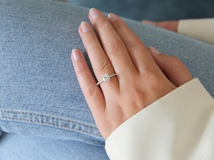 Bague de fiançailles Cushion Pavé en 14K or blanc avec diamants 1,22ct G/SI